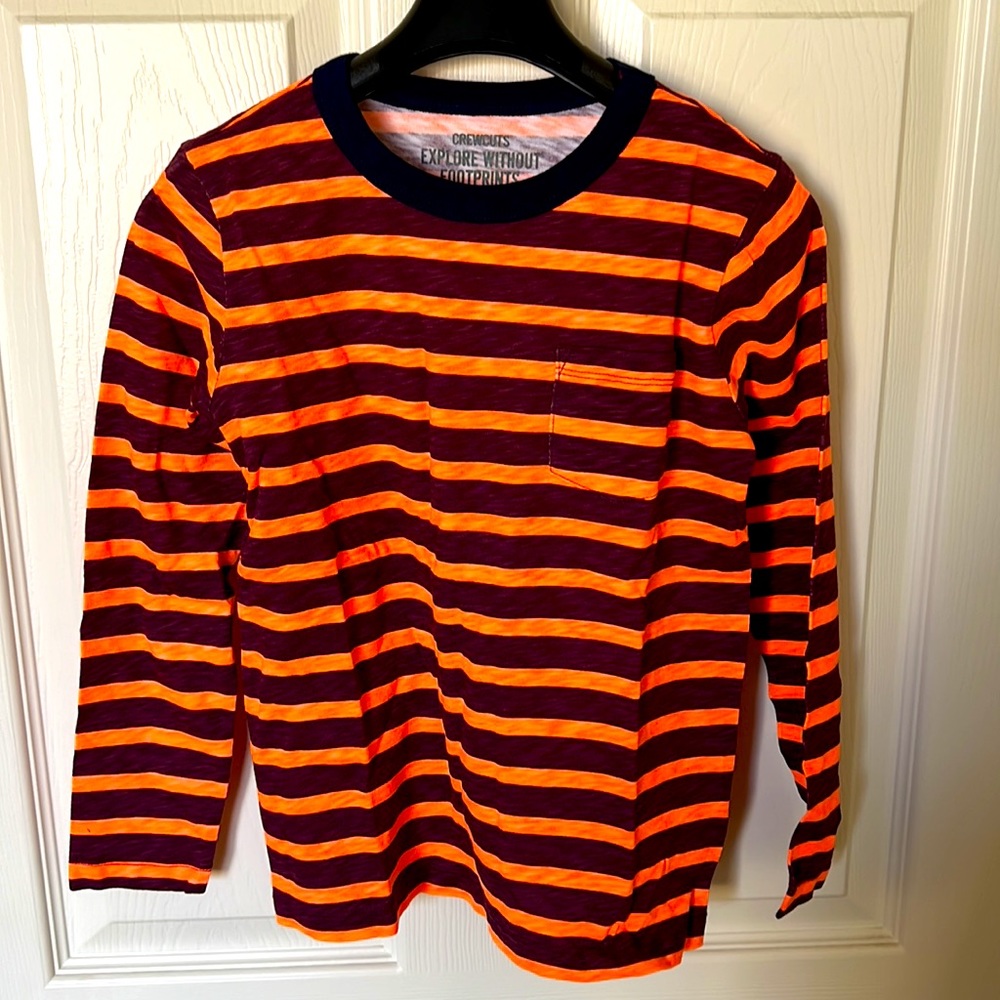 Jcrew brand new(no tag) Kids' long-sleeve pocket T-shirt in trent stripe 6-7